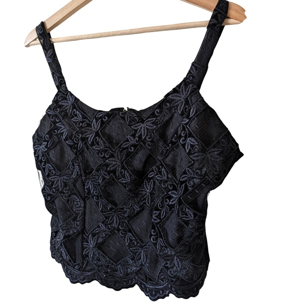 Flora Nikrooz Vintage Black Embroidered Lace Corset Top Large Whimsygoth Dark